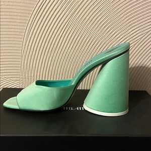 The Attico Mint Green Cone Heel Mules